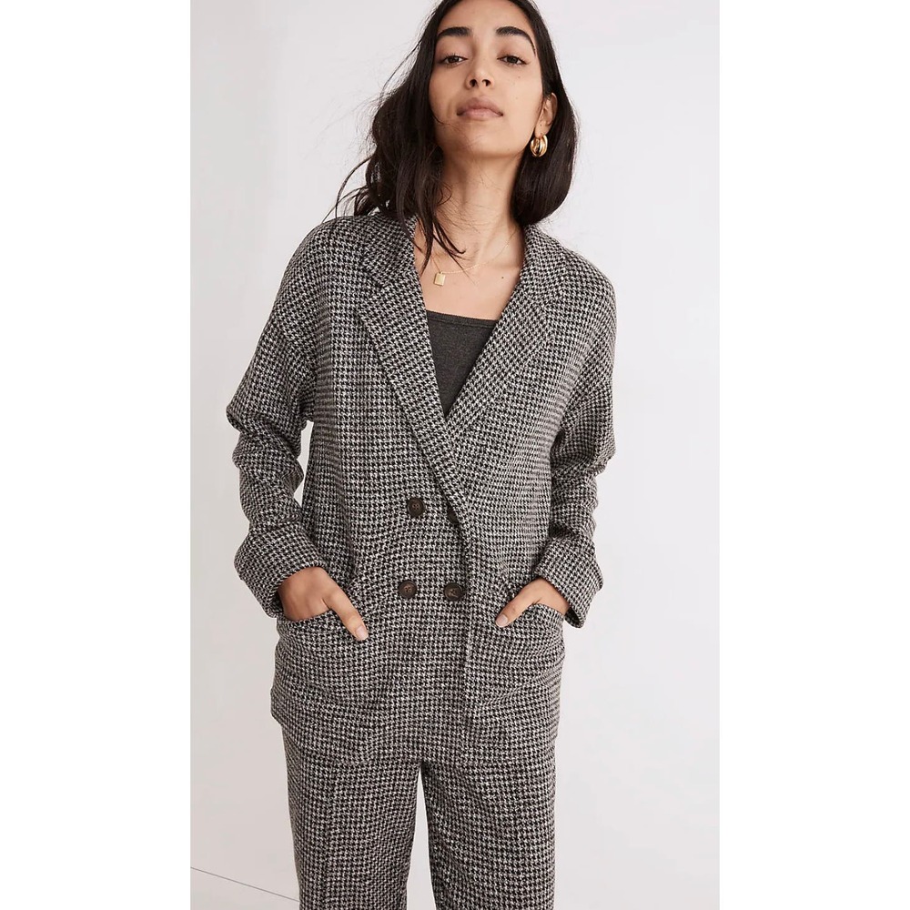 Madewell Brushed Knit Redford Blazer Houndstooth Gray Black Plus Size XXL